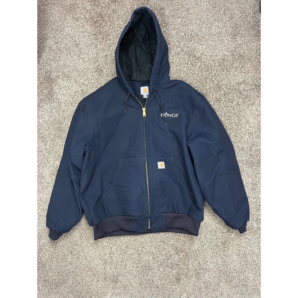 Carhartt Active Jacket Mens XL Blue Loose Fit Firm Duck Quilted Hooded Full Zip